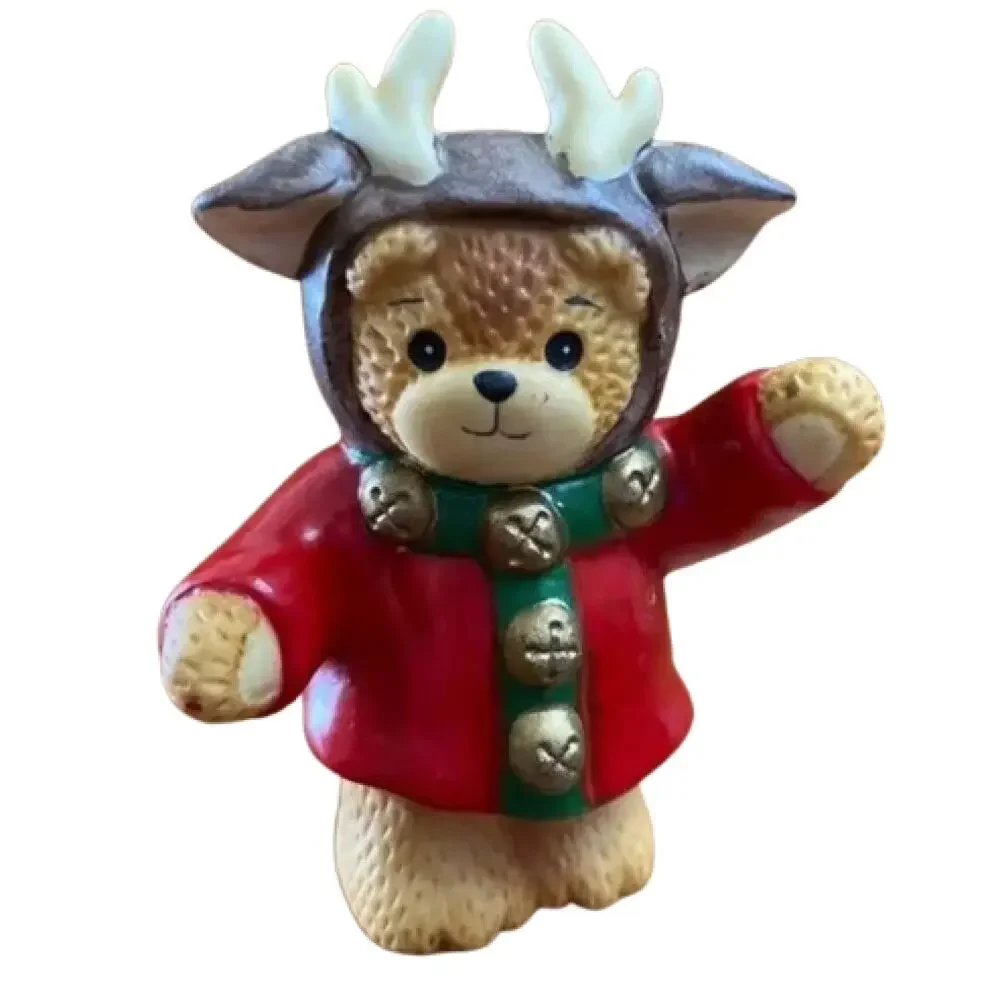 LUCY RIGG Enesco Teddy Bear Reindeer Figurine Wearing Antlers 4 Inch